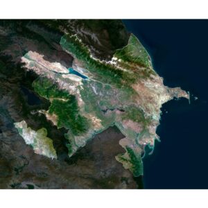 High-resolution Azerbaijan satellite map showing detailed topography and landscape features.