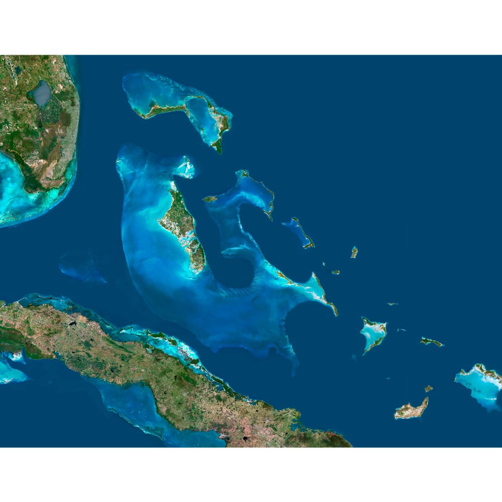 Bahamas Satellite Map - Detailed Topography High-resolution Bahamas satellite map displaying detailed topography and natural features.