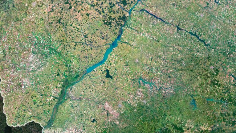 Decorative piece featuring a satellite view of Brazil’s diverse landscapes.