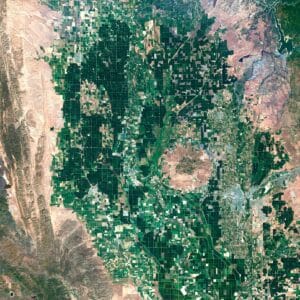 California satellite map highlighting major landmarks and geographical features with clarity.