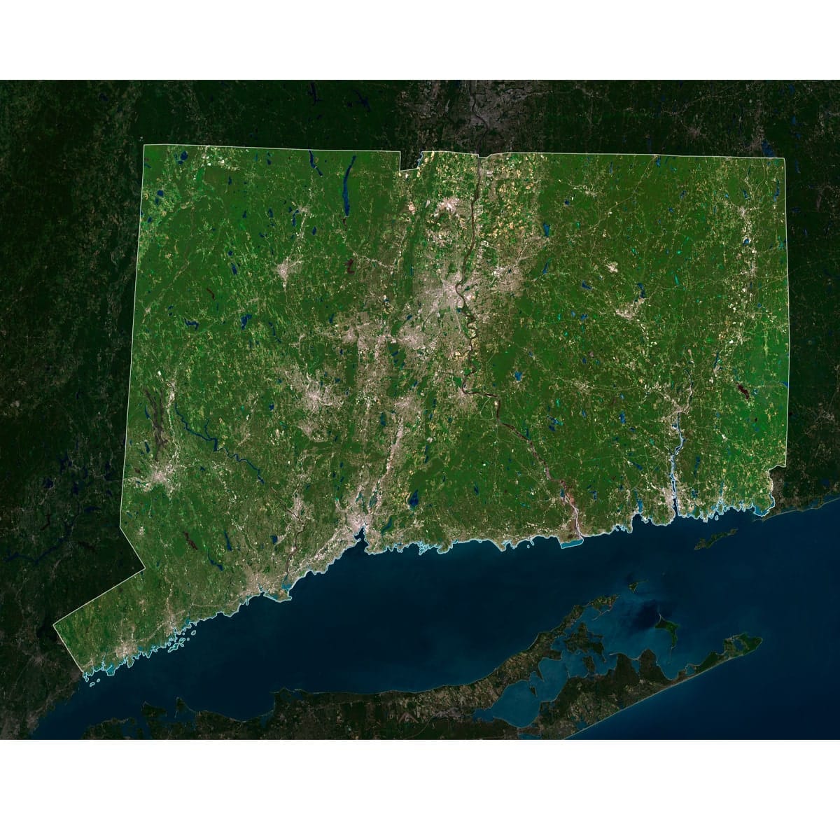 High-Resolution Connecticut Satellite Imagery High-resolution Connecticut satellite imagery displaying detailed topography.