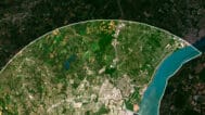 Satellite view of Delaware highlighting coastal areas and urban regions.