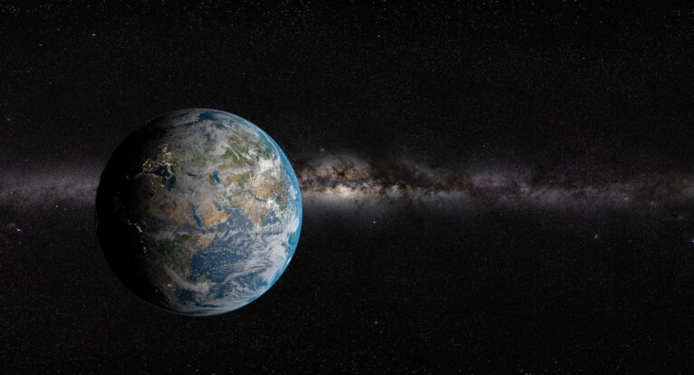 Realistic 3D Earth model used for educational purposes, showcasing continents and oceans with detailed textures.