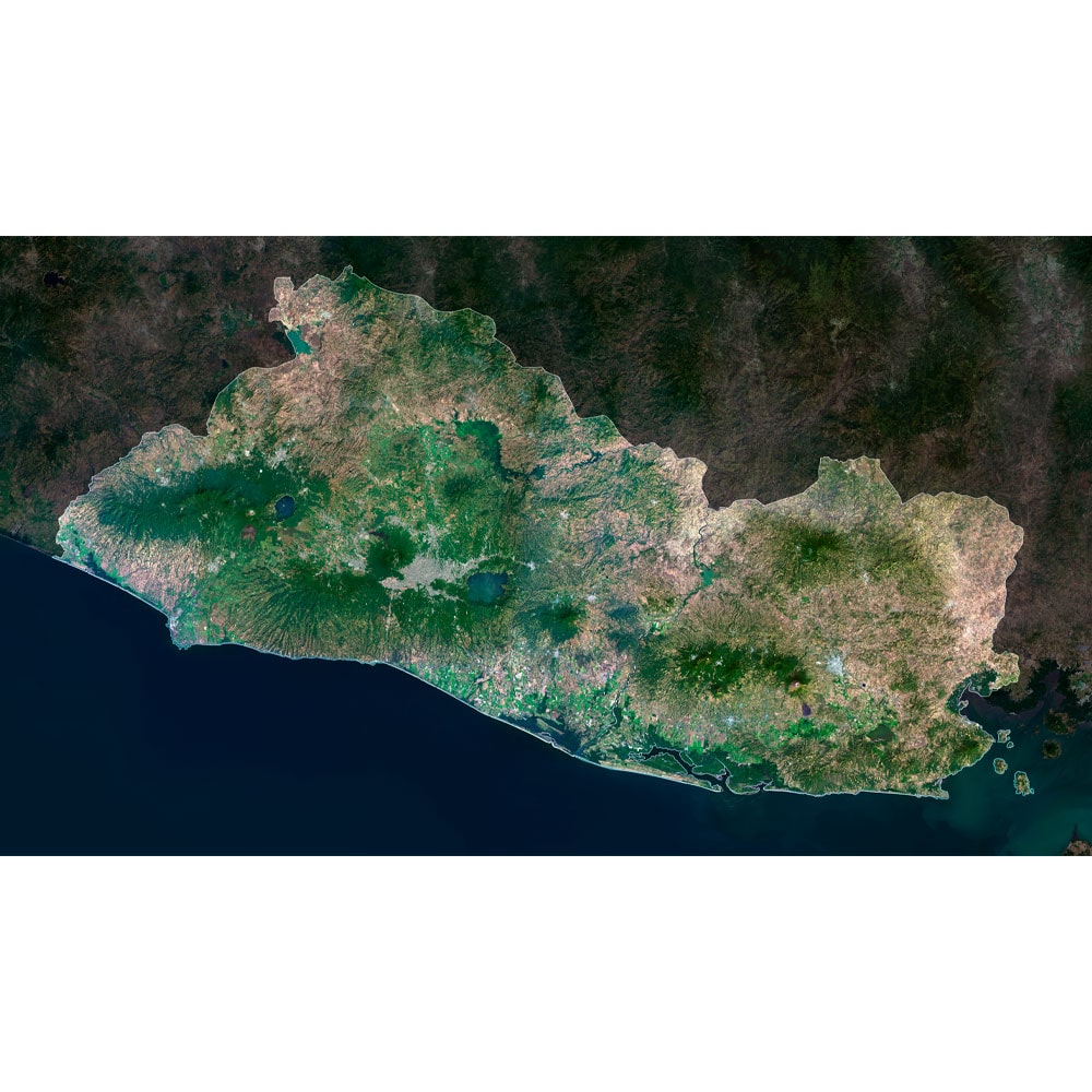 El Salvador Satellite Map - Detailed Topography High-resolution El Salvador satellite map displaying detailed topography.