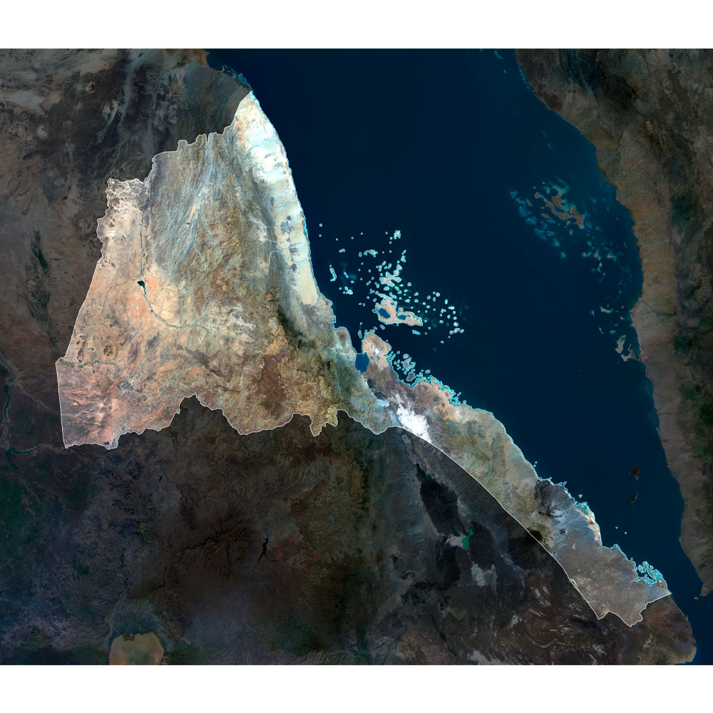 Eritrea Satellite Map - Detailed Topography High-resolution Eritrea satellite map displaying detailed topography.