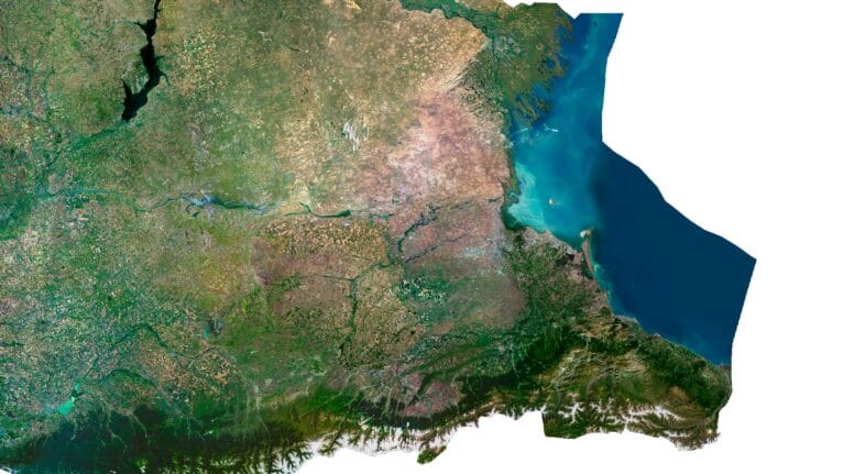 High-quality satellite picture of Europe printed for decorative purposes in homes or offices.