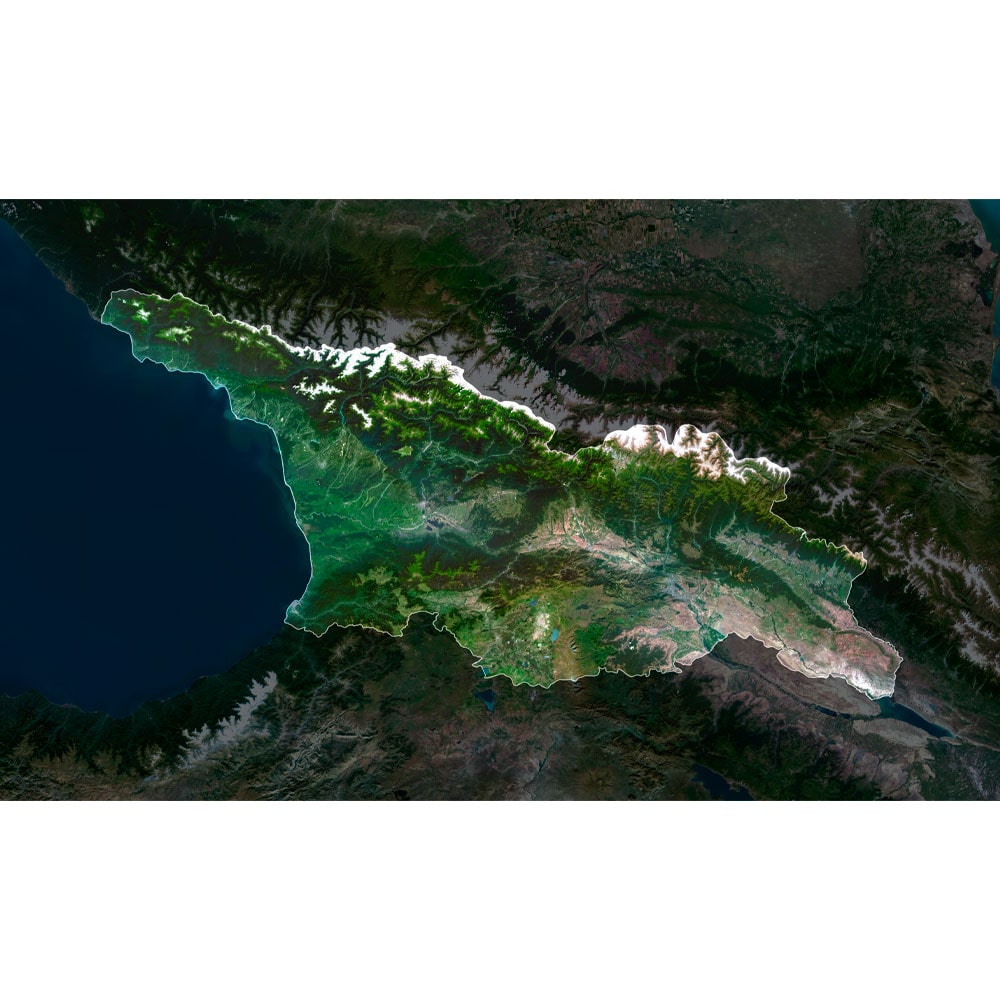 Georgia Satellite Map - Detailed Topography High-resolution Georgia satellite map displaying detailed topography.