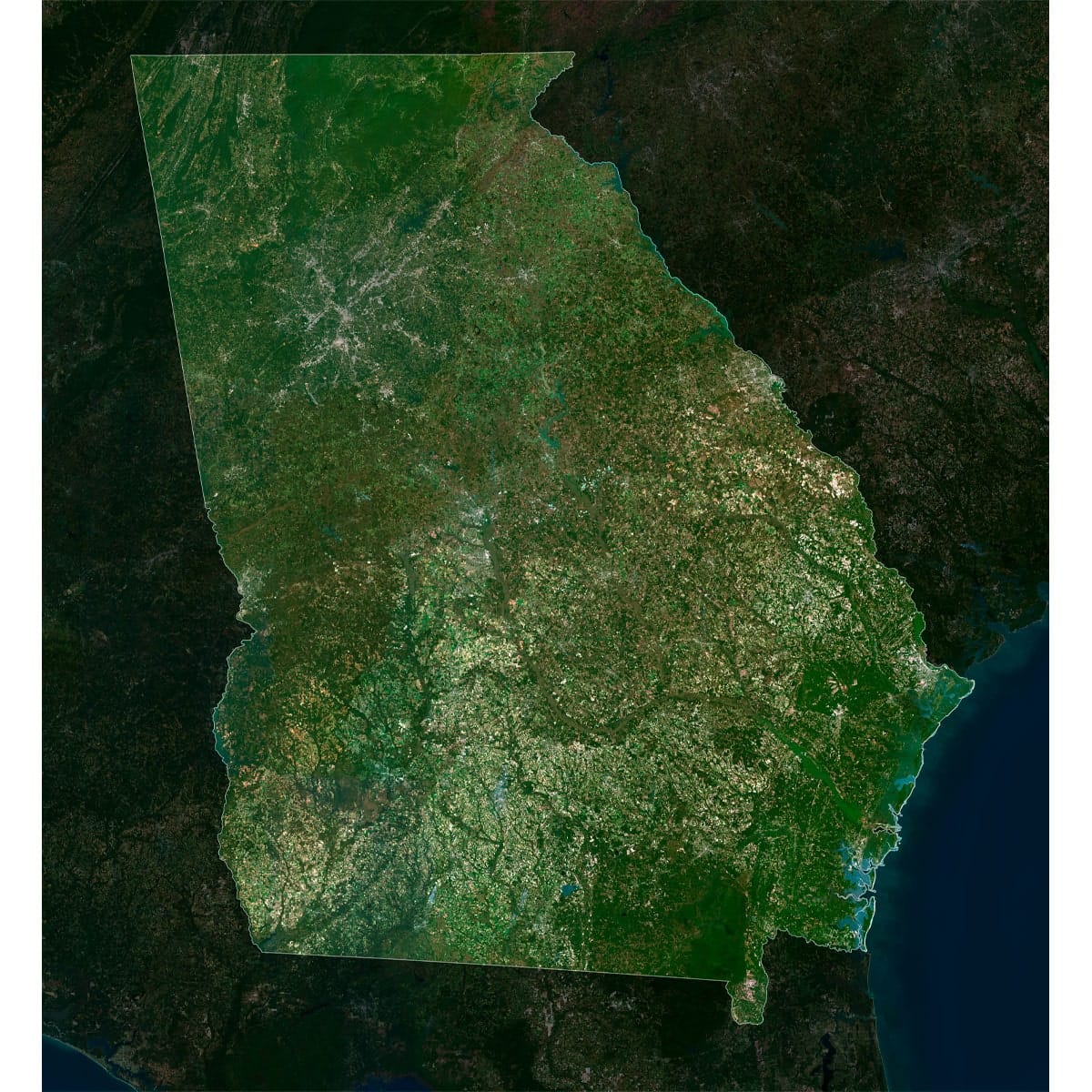 Detailed Satellite View of Georgia High-resolution Georgia satellite imagery displaying detailed topography.