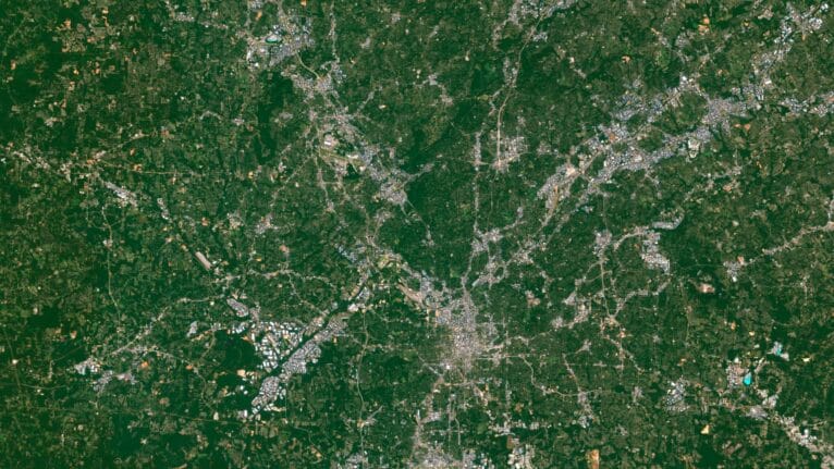 Georgia satellite map showcasing major landmarks and geographical features.