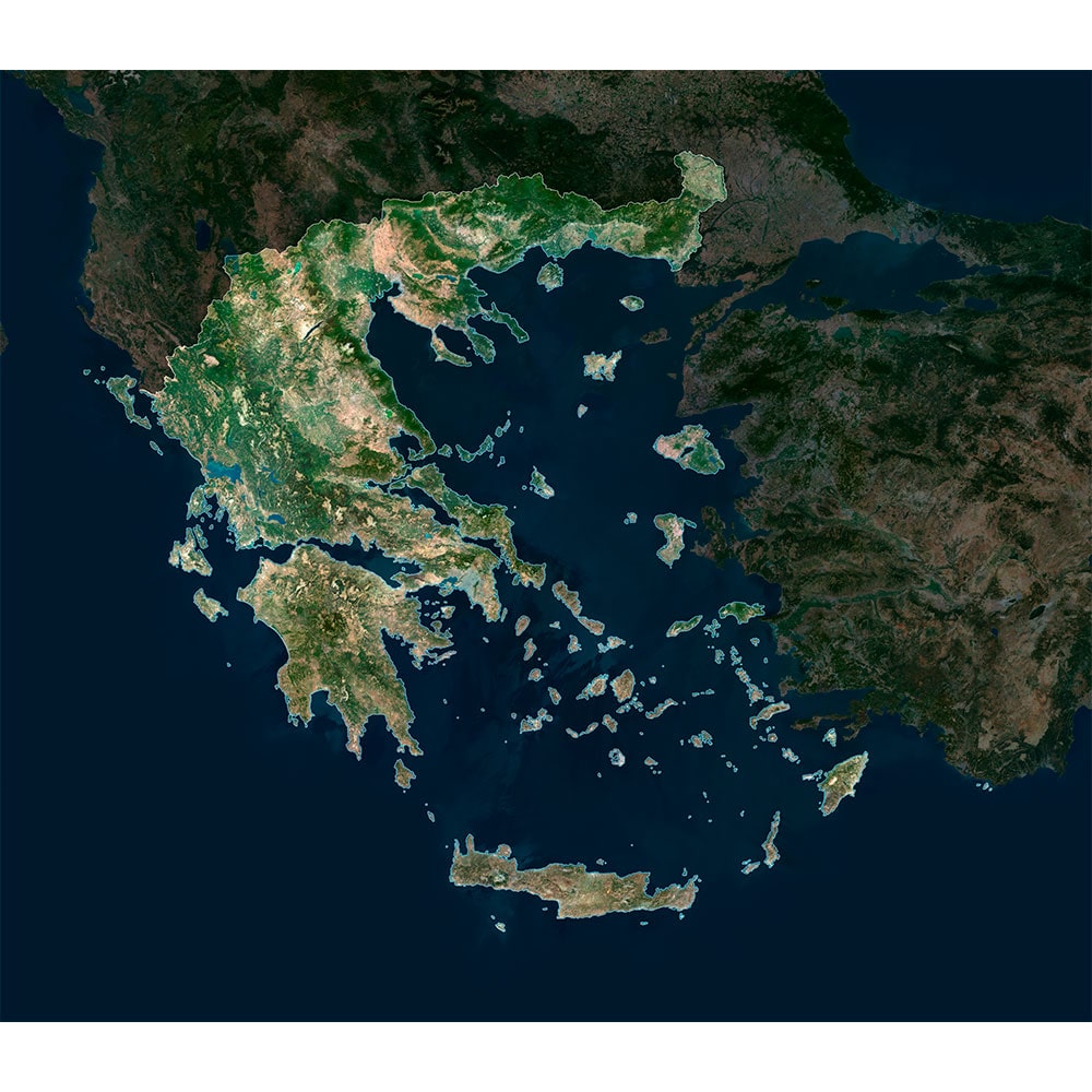 Greece Satellite Map - Detailed Topography High-resolution Greece satellite map displaying detailed topography.
