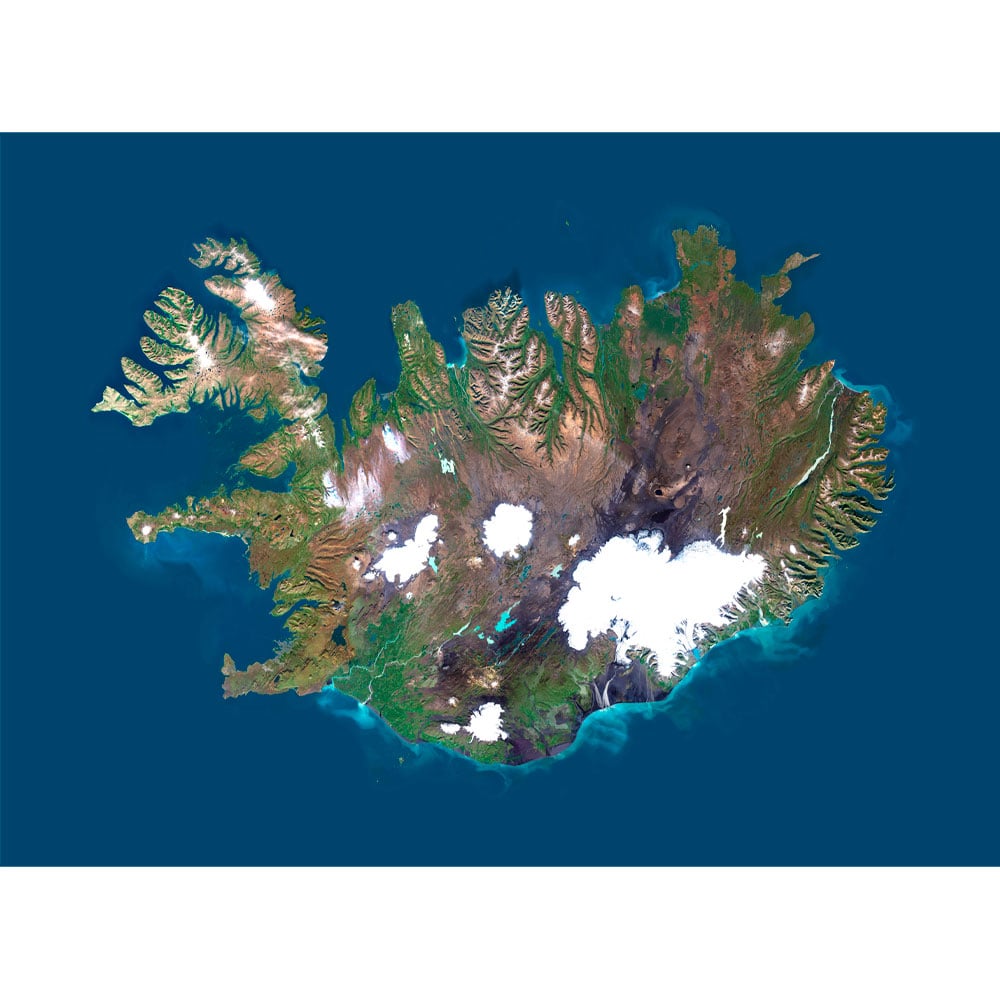 Iceland Satellite Map - Detailed Topography High-resolution Iceland satellite map displaying detailed topography.