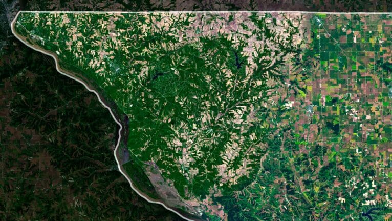 High-resolution satellite view of Illinois displaying detailed topography.