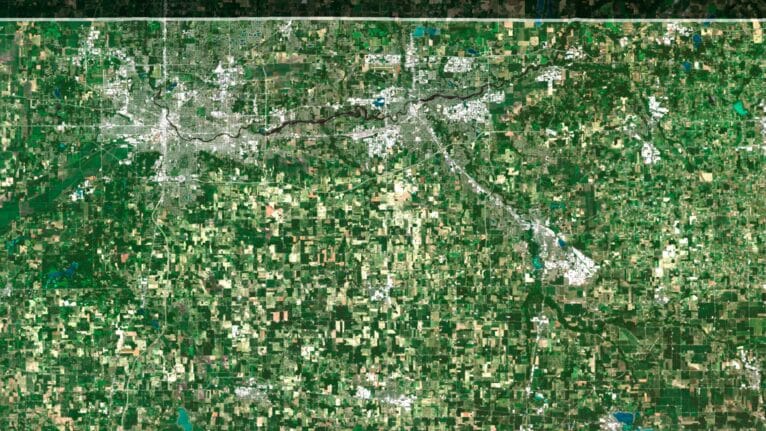 High-resolution indiana satellite imagery displaying detailed topography.