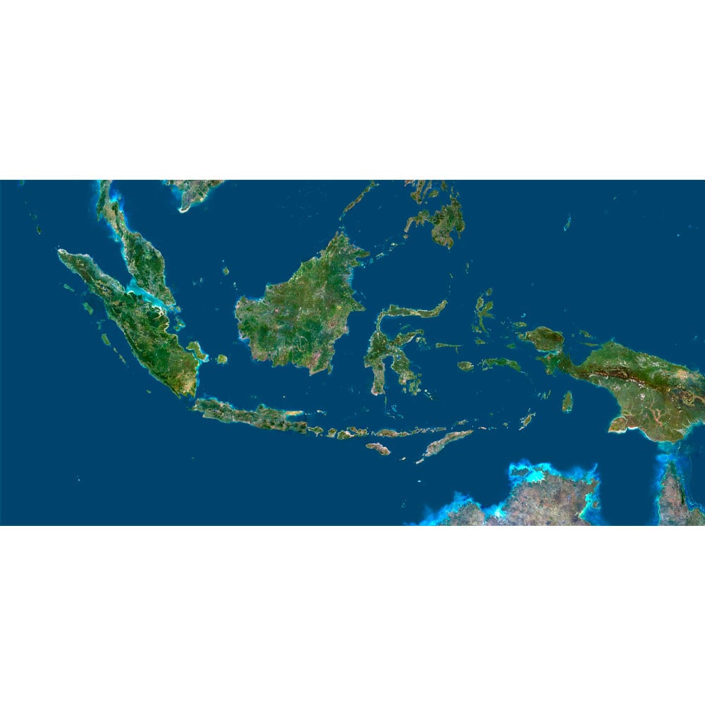 Indonesia Satellite Map - Detailed Topography High-resolution Indonesia satellite map displaying detailed topography.