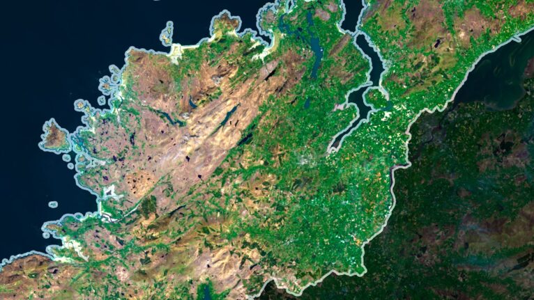 Detailed Ireland satellite images used for educational purposes.