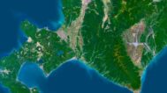 Decorative piece featuring a satellite map of Jamaica’s natural landscapes.