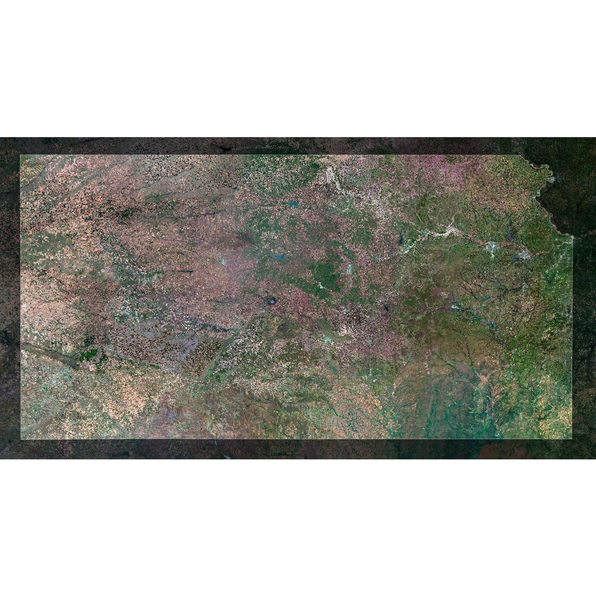 Kansas Satellite Map Highlighting Major Features Kansas satellite map highlighting major geographical features and landmarks.