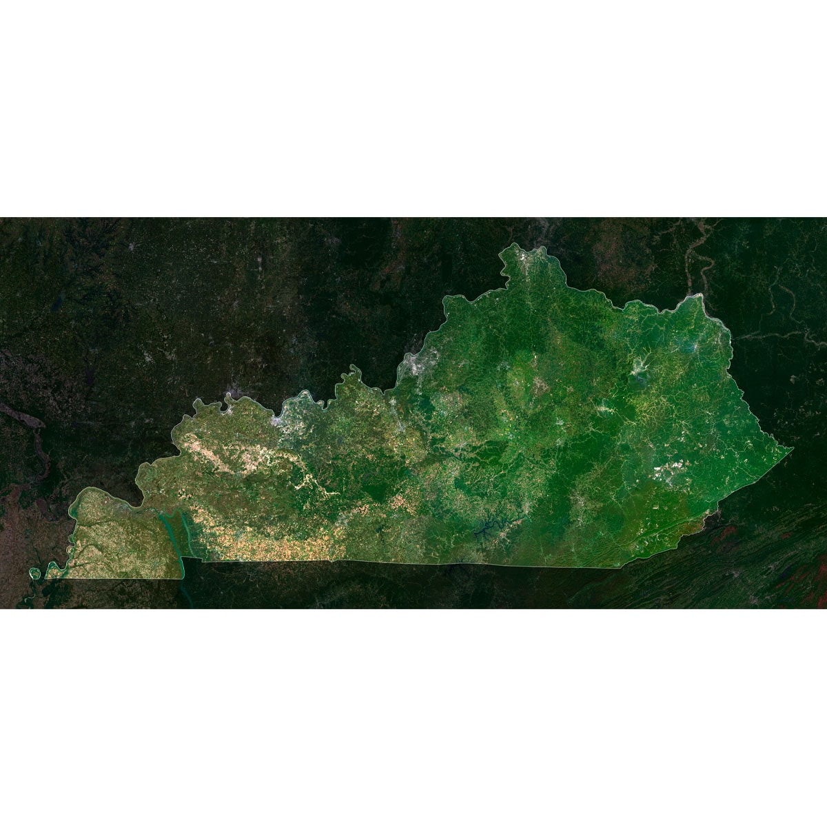 Kentucky Satellite Map Highlighting Natural Features Kentucky satellite map highlighting major rivers and geographical features.