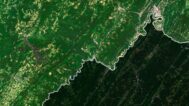 Satellite map of Maryland highlighting natural features and topographical details.