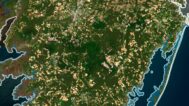 Decorative piece featuring a satellite map of Maryland’s diverse landscapes.