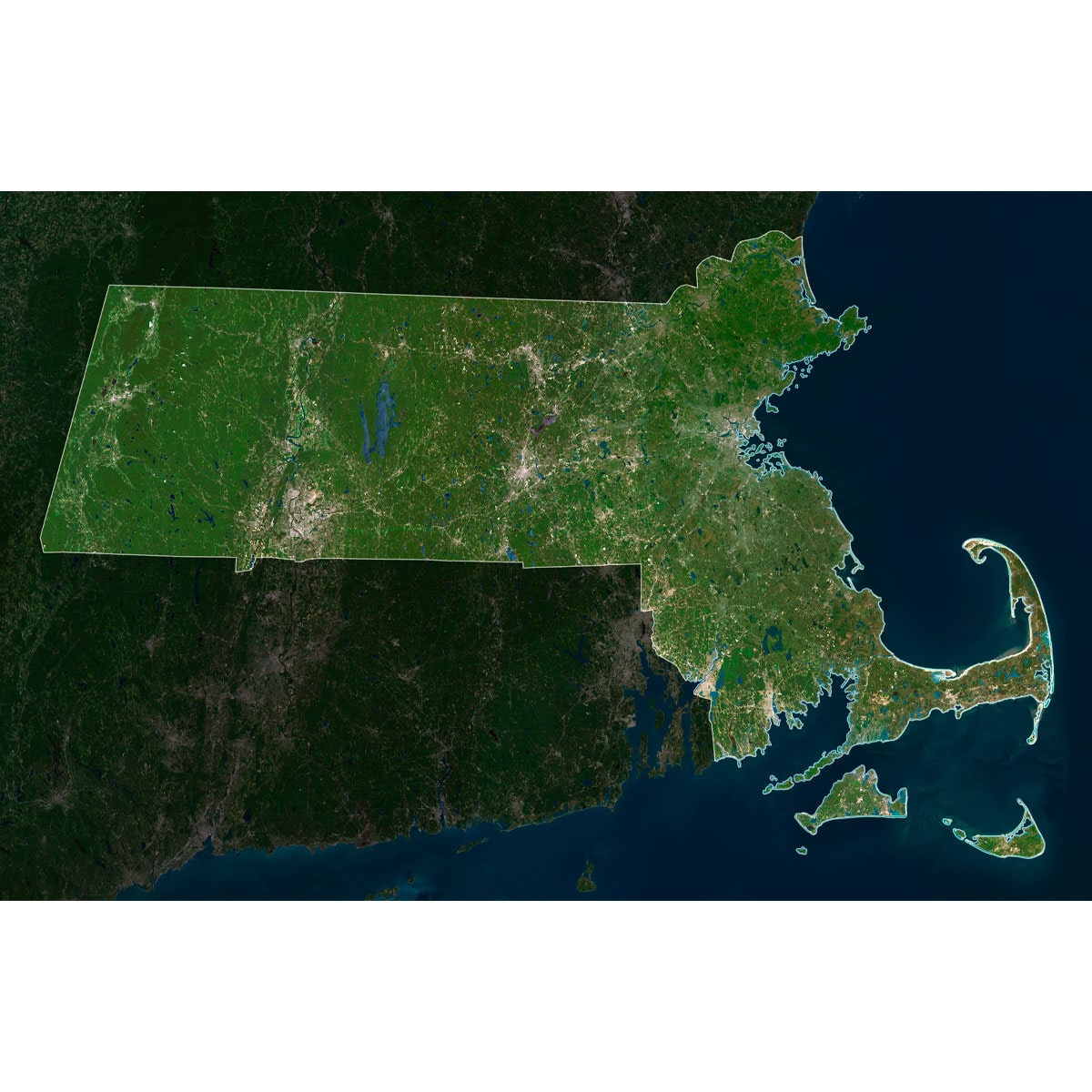 Massachusetts Satellite Map - Detailed Topography High-resolution massachusetts satellite map displaying detailed topography