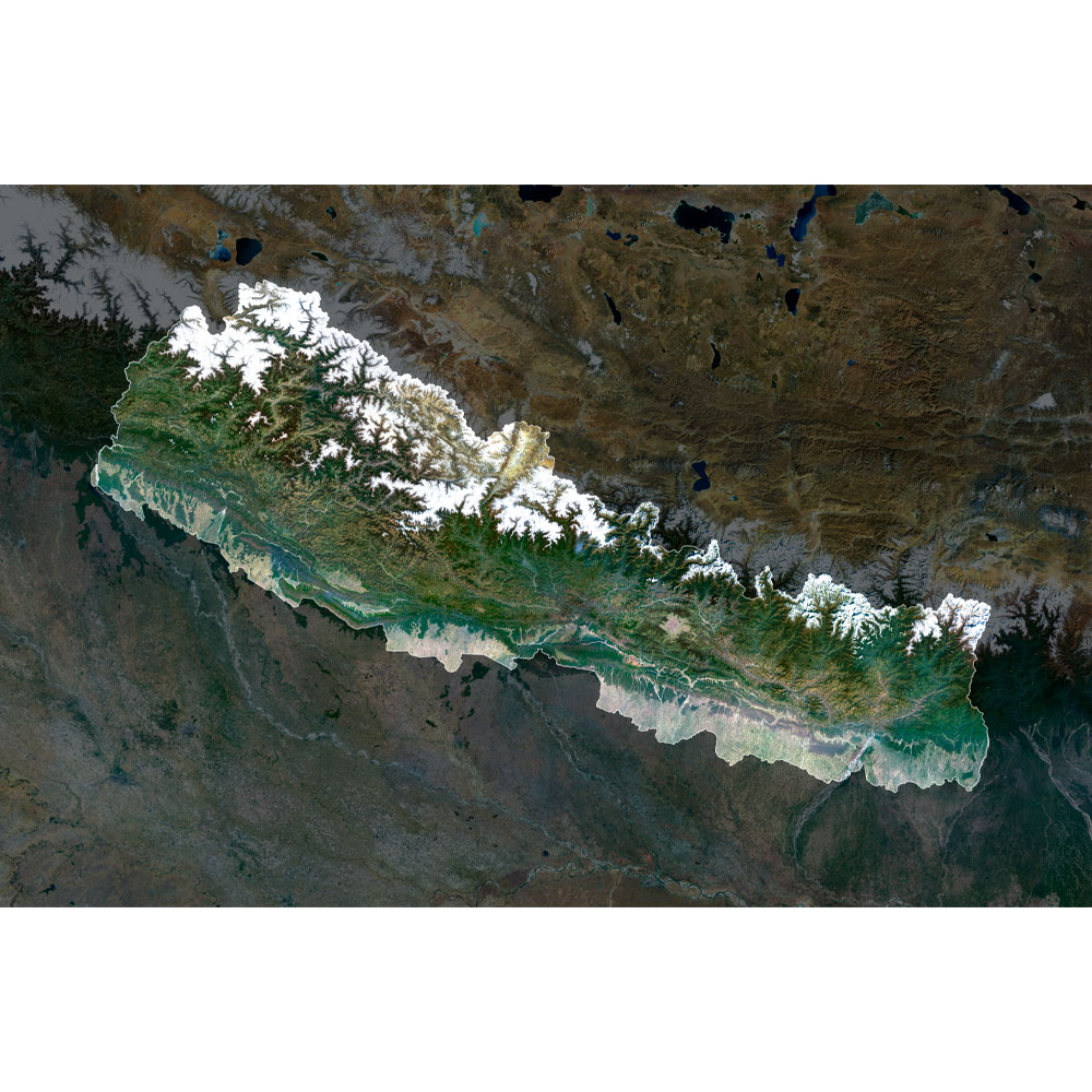 Nepal Satellite Map - Detailed Topography High-resolution Nepal satellite map displaying detailed topography.