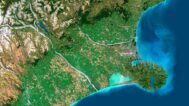 Aerial map of New Zealand, providing a high-resolution satellite view of the country’s landscapes and topographic features.
