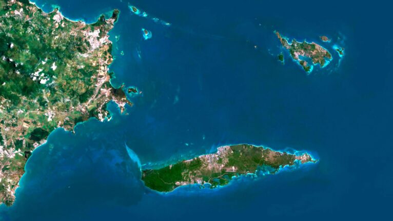 Detailed satellite images of Puerto Rico used for educational purposes.
