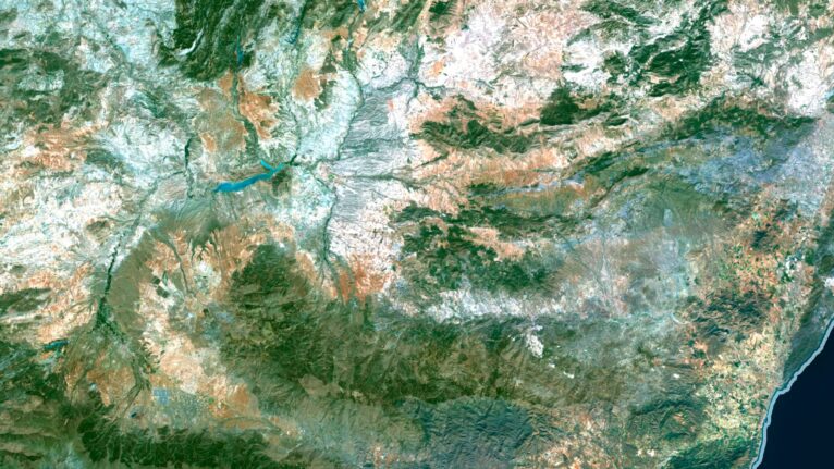 Custom project design using the satellite map of Spain for presentations and displays.