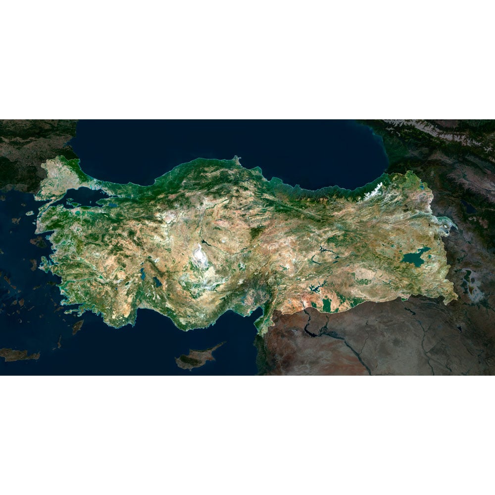 Turkey Satellite Map - Detailed Topography High-resolution Turkey satellite map displaying detailed topography.