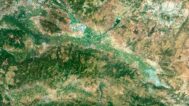 Satellite view of Turkey highlighting coastal areas and inland features.