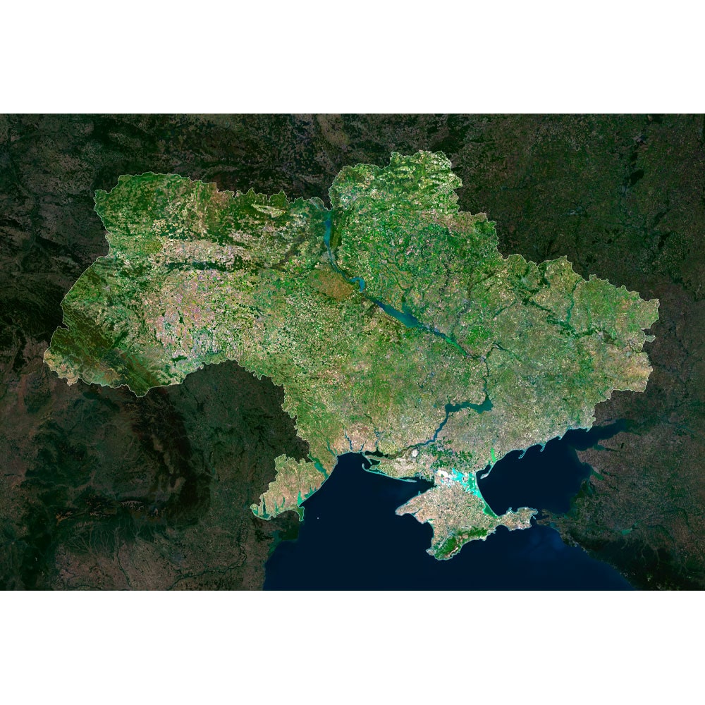 Ukraine Satellite Map - Detailed Topography High-resolution Ukraine satellite map displaying detailed topography.