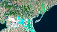 Decorative piece featuring a Ukraine satellite map of natural landscapes.