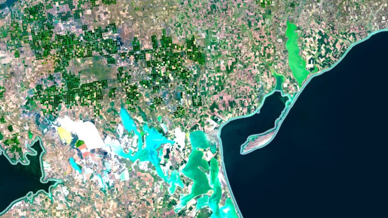 Decorative piece featuring a Ukraine satellite map of natural landscapes.