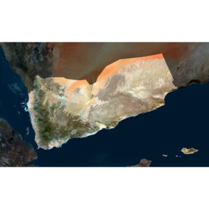 High-resolution Yemen satellite map displaying detailed topography.