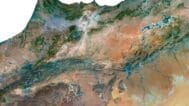 High-resolution satellite view showcasing Africa's diverse terrain and urban areas