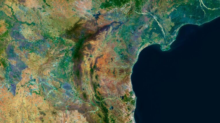 Decorative piece featuring a satellite map of India’s natural landscapes.