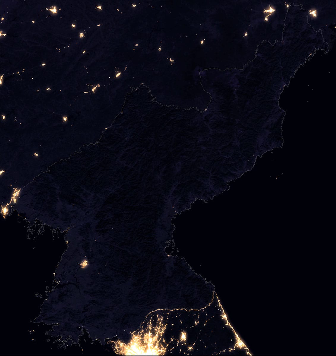 Night satellite map North Korea Night satellite map North Korea