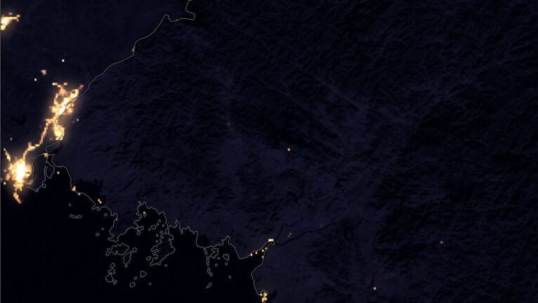 Night satellite view of North Korea