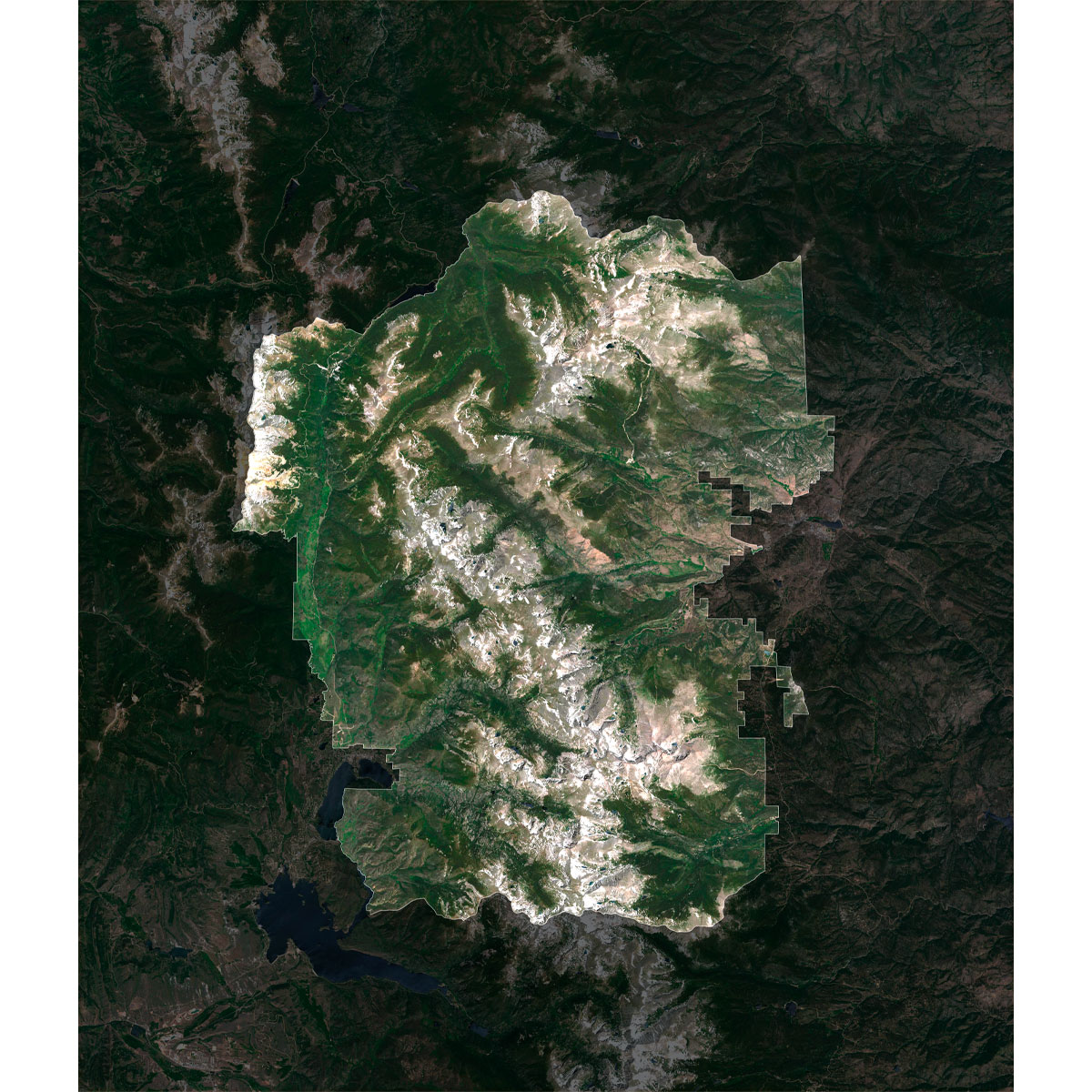 Rocky Mountain National Park Map - High-Resolution Topography High-resolution map of Rocky Mountain National Park displaying detailed topography and trails.
