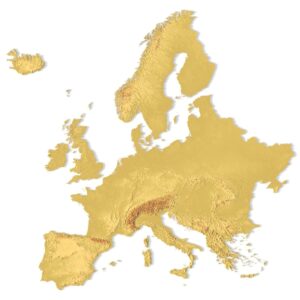 3D relief map of Europe with equidistant conic projection