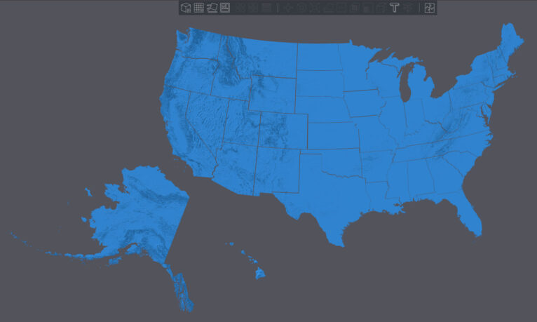 3D-printable USA map STL file optimized for FDM & SLA printing, displaying mountains, rivers, and landforms.