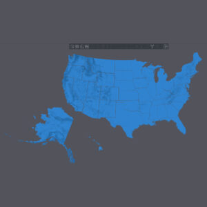 High-resolution 3D terrain model of the USA showing all 50 states with detailed elevation data.