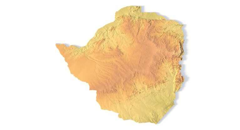 3D model of Zimbabwe's terrain digitally created for visualization and map design.