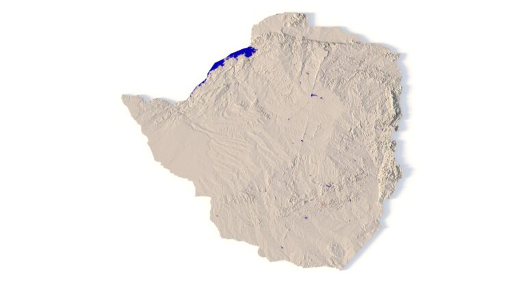 High-definition render of Zimbabwe 3D map used in digital art and graphic design.