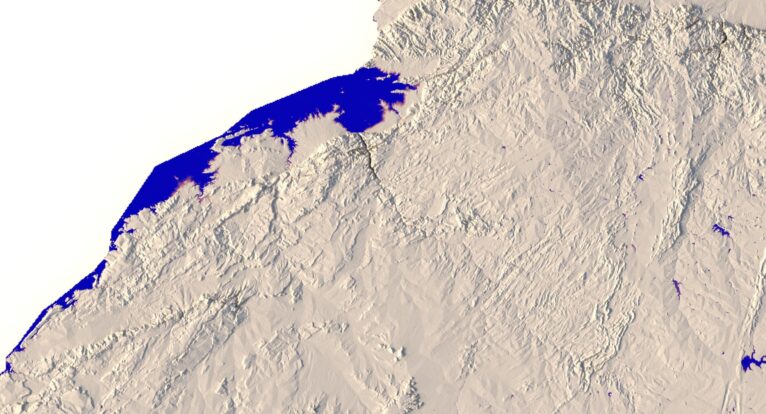 Artistically shaded 3D render of Zimbabwe map for multimedia use.