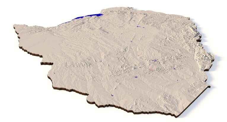 Printable 3D model of Zimbabwe map optimized for customization and high-res rendering.