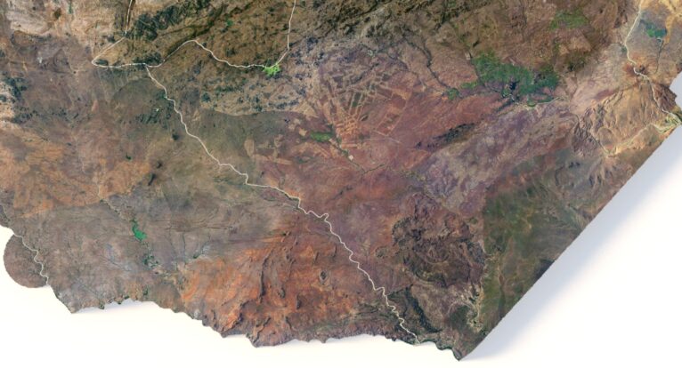 Daylight render of Zimbabwe map 3D model showing terrain and borders clearly.