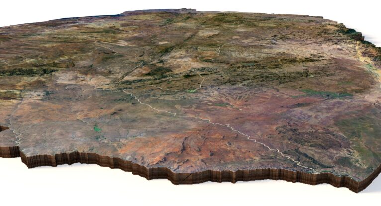 Colored 3D topographic map of Zimbabwe including national borders and elevation levels.