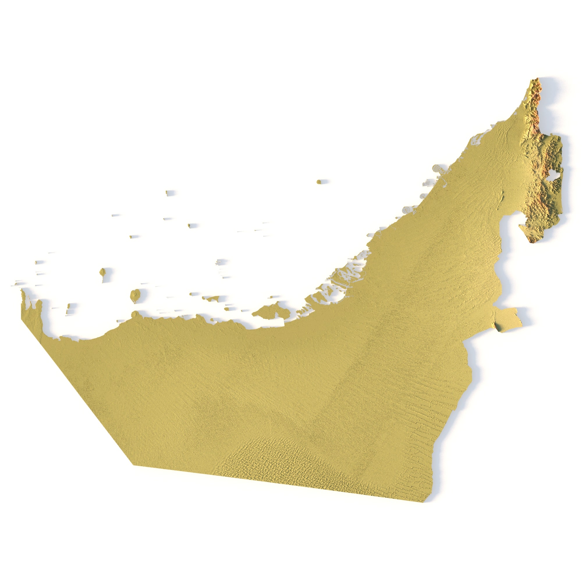 UAE Topographic STL Map – Front View 3D terrain model of the UAE in STL format, front view